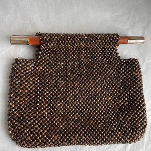 Brown wood handwoven purse clutch bag